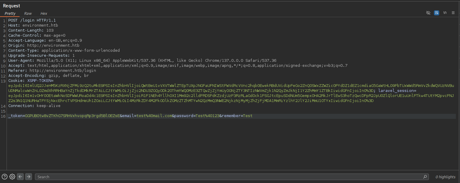 Intercepted login page request with remember parameter manipulation