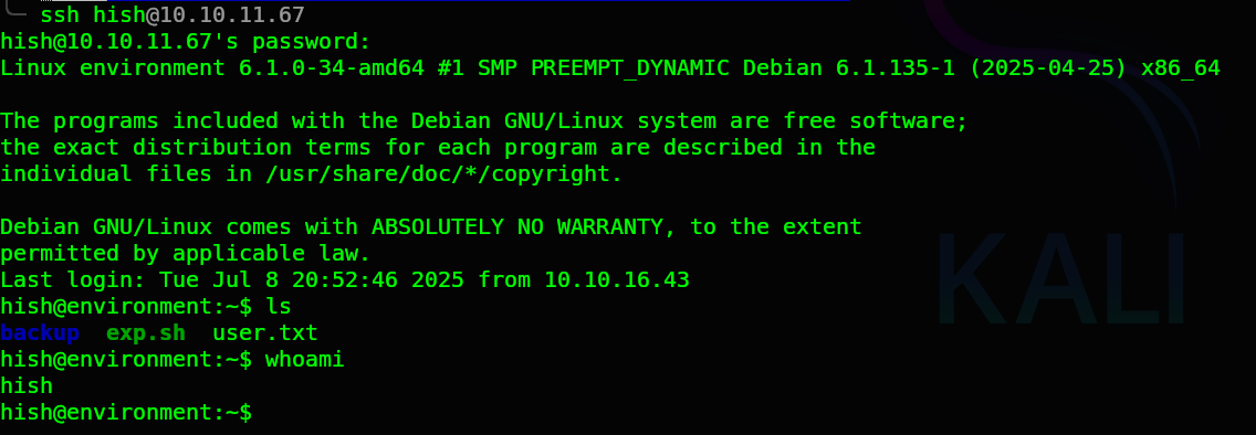 SSH as user hish